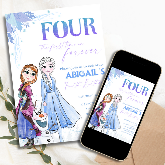 Frozen birthday invitation template with Elsa and Anna