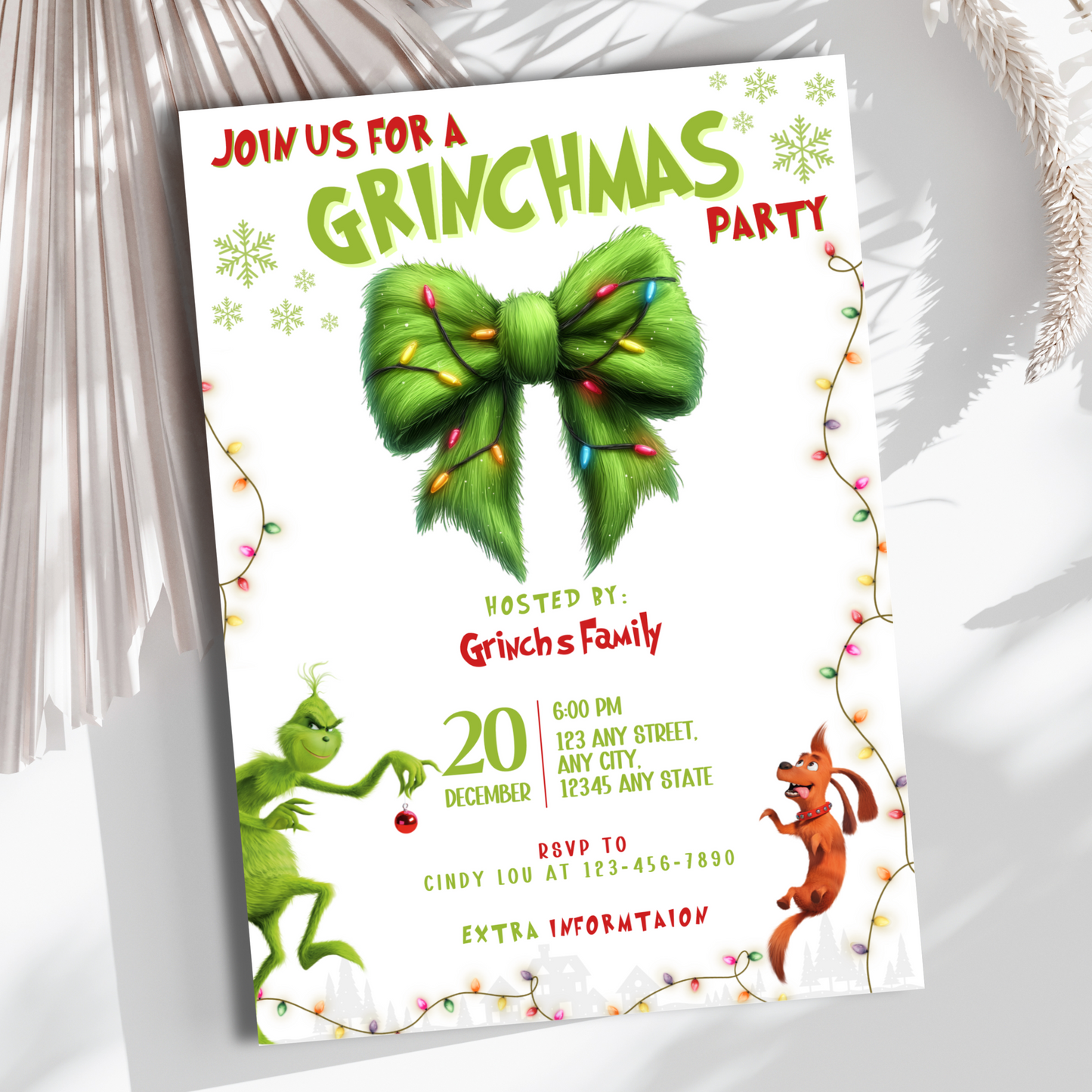 Customizable Merry Grinchmas Invitation for Holiday Event