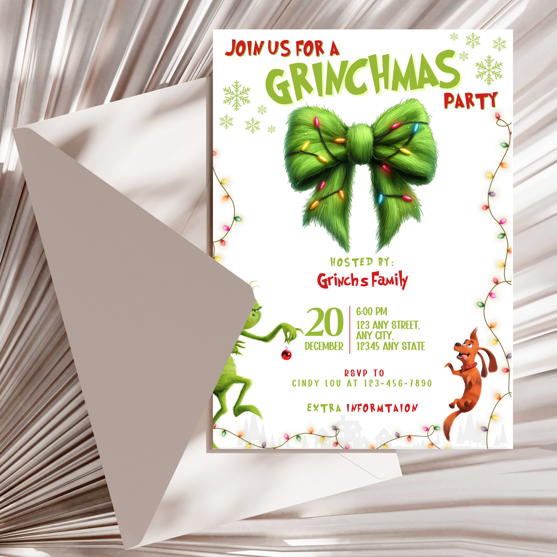 Editable Grinchmas Invitation Template with Canva