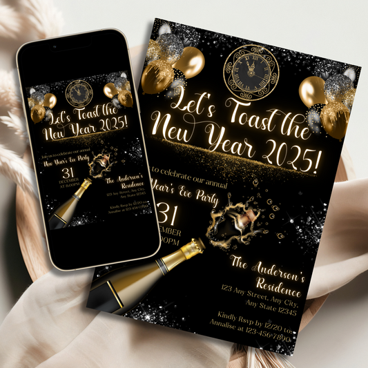 Printable New Year’s Eve digital invite with customizable details