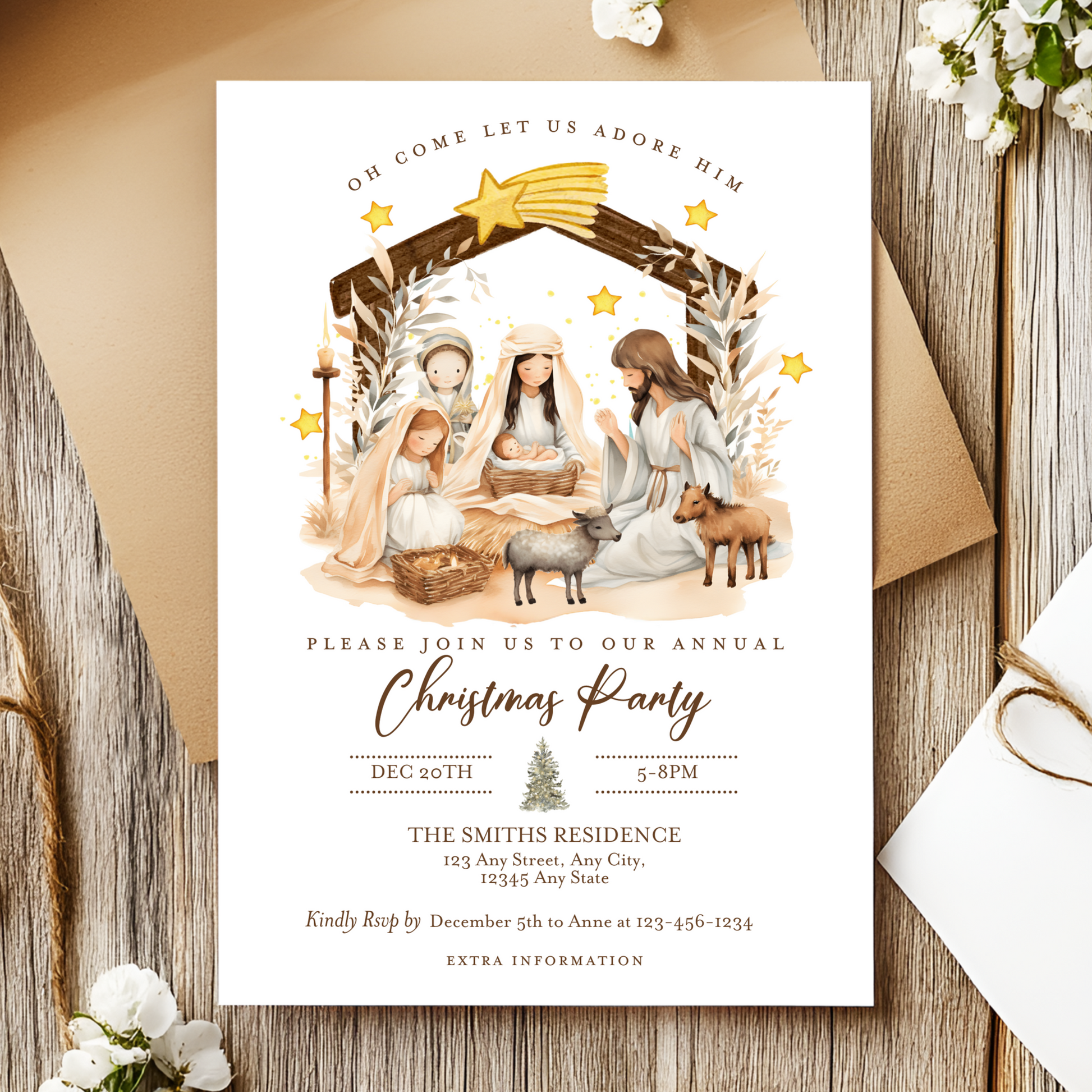 Printable Christian Christmas invitation with religious details