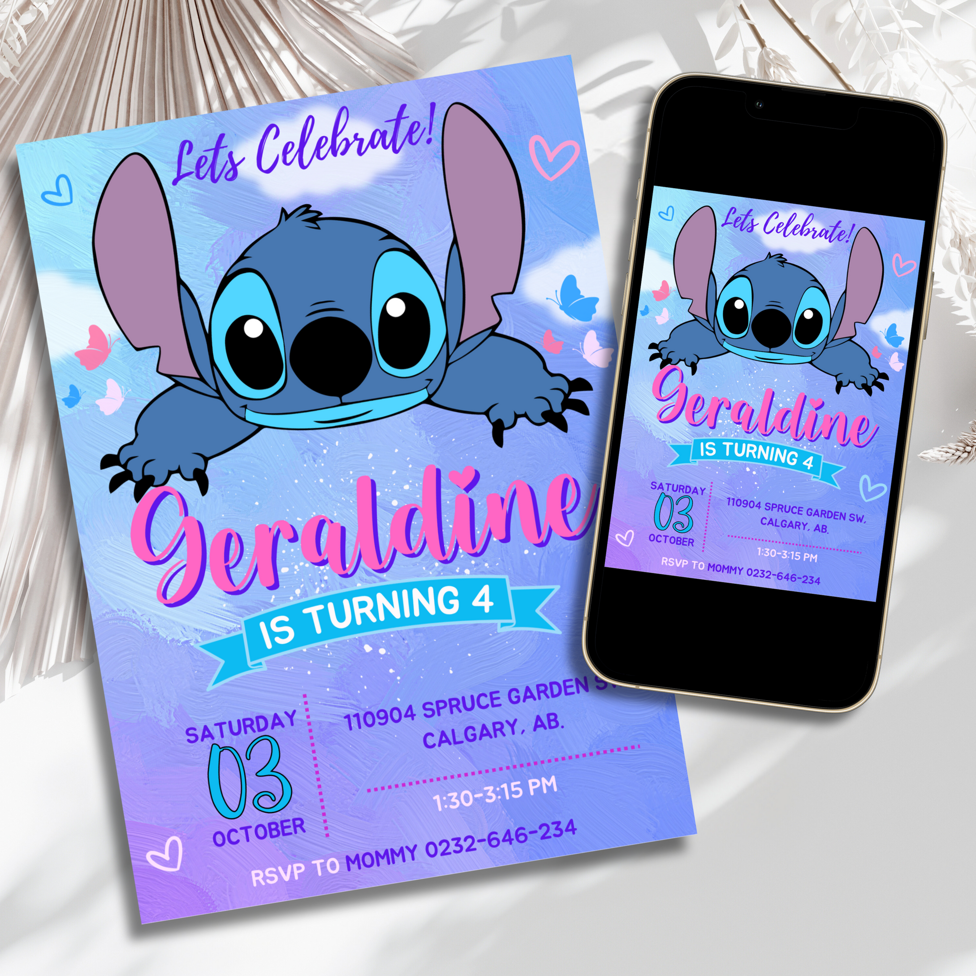 Editable Stitch birthday invitation template for kids' parties