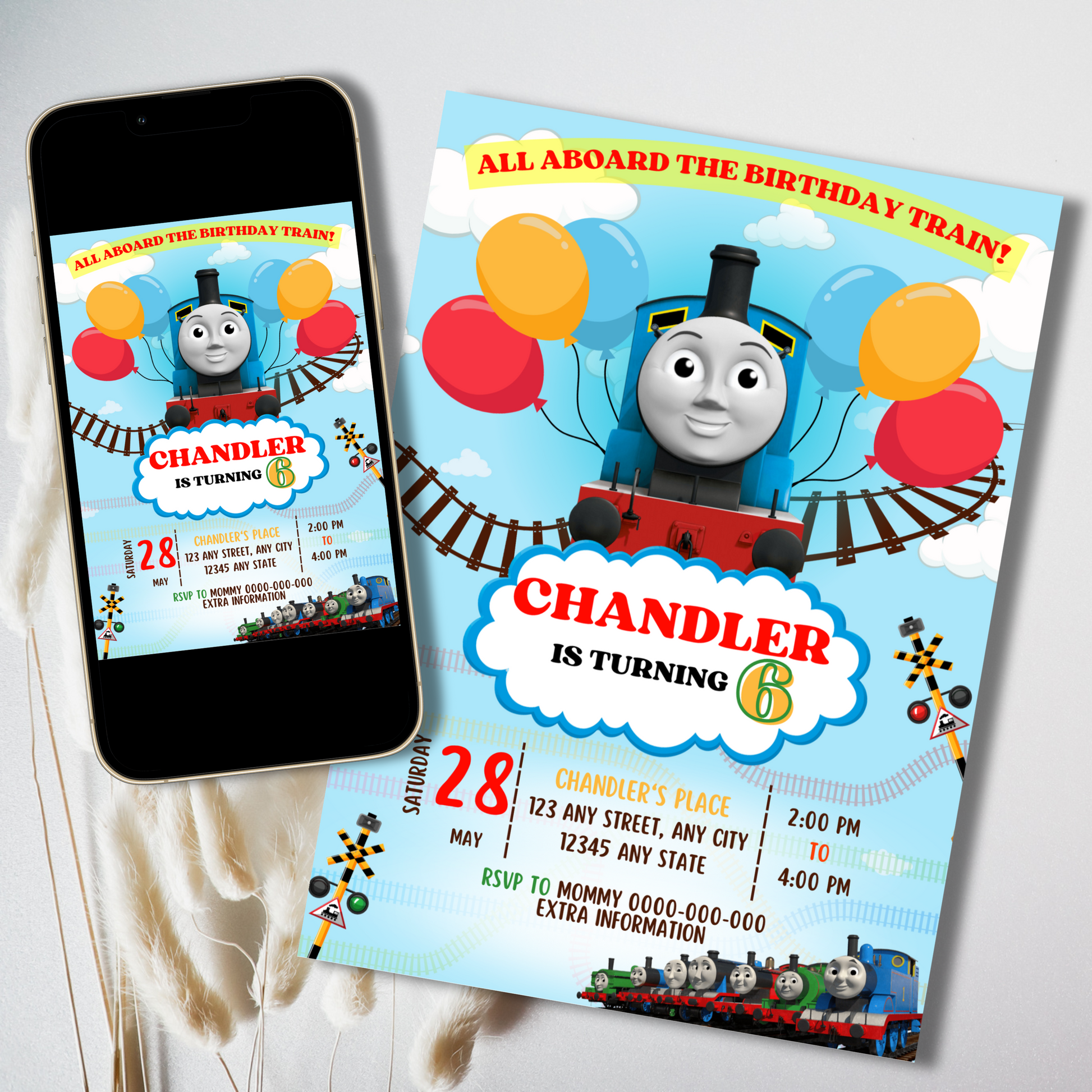 Thomas the Train party invitation with instant download option